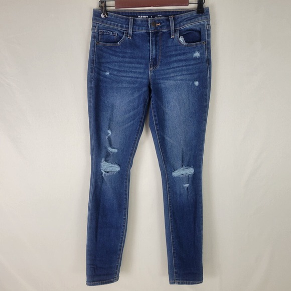 Old Navy Jeans Womens 2 Blue Denim Low Rise Pop Icon Skinny Leg Distressed 27x28 - Picture 1 of 11